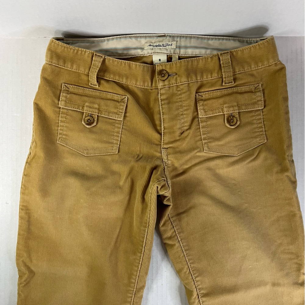 Y2K Abercrombie & Fitch Tan Corduroy Flare Cuffed Flap Pocket Pants Size 6 vtg - Picture 4 of 6